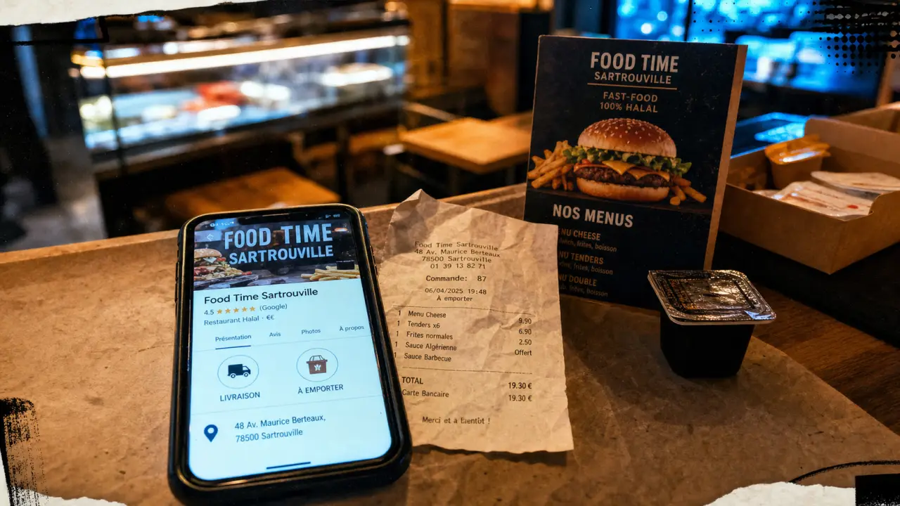 Food time sartrouville : livraison et halal, adresse sur smartphone