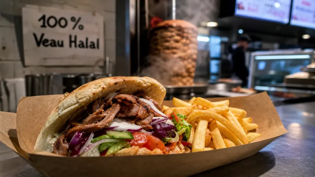 Metro kebab 100 veau halal fait maison à Villeurbanne : kebab et broche fumante