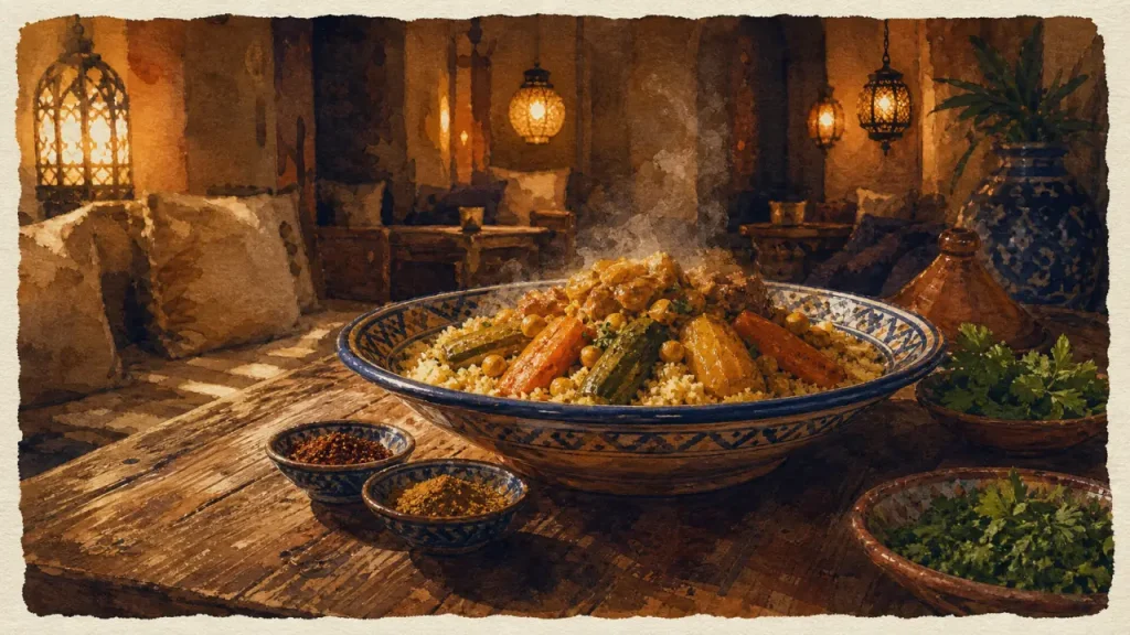 restaurant le sesame : couscous maghrébin traditionnel fumant, cuisine authentique