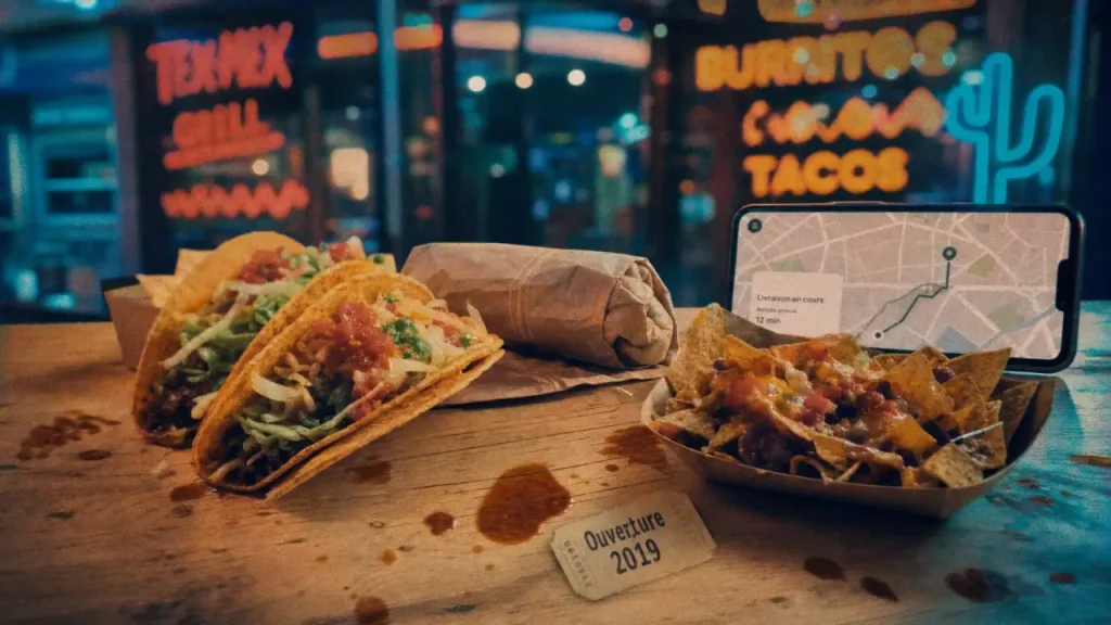 taco bell en france : tacos et burrito tex-mex en vitrine de centre commercial