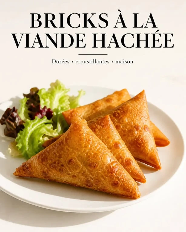 Recette brique viande hachee croustillante servie sur une assiette avec salade