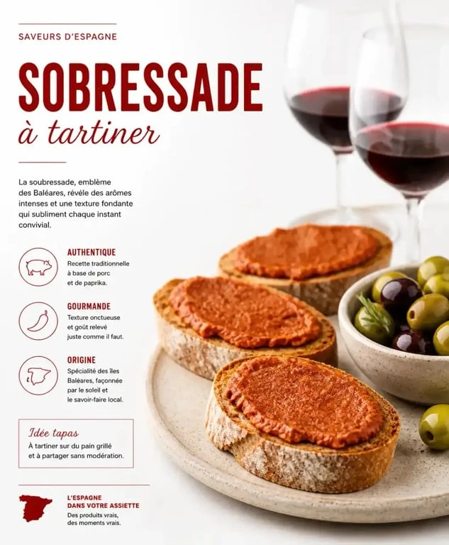 Plateau de tapas avec soubressade et ingrédients méditerranéens