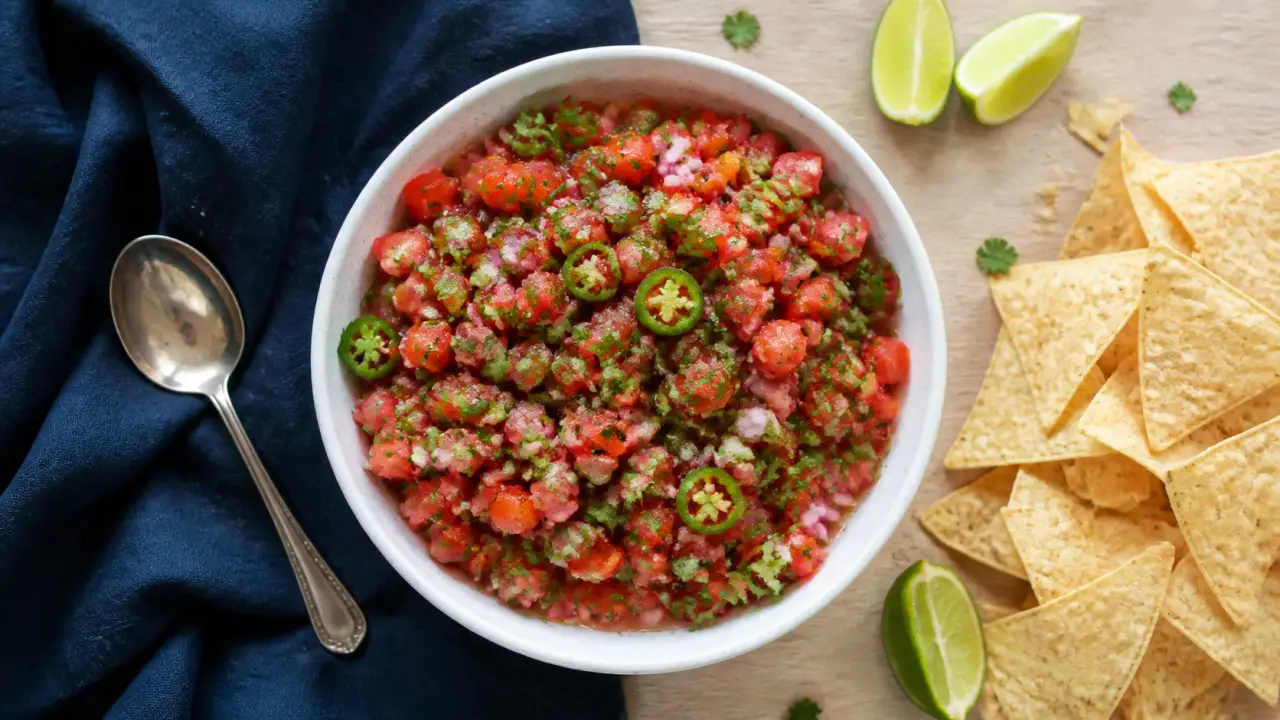 Pico de gallo recette maison avec tomates, oignon violet et coriandre, bol au frais