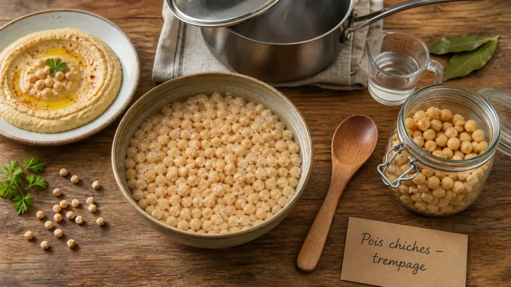Préparation des pois chiches : 8 à 12 heures de trempage pour une cuisson réussie
