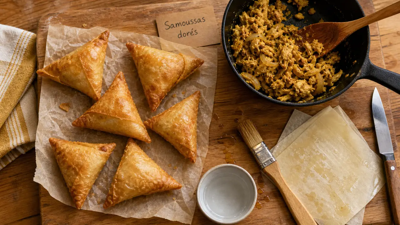 Samoussa poulet dorés et croustillants, pliage triangle