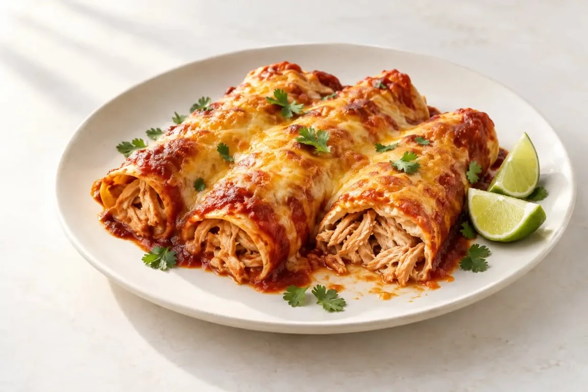 Enchiladas poulet gratinées au cheddar avec citron vert et coriandre