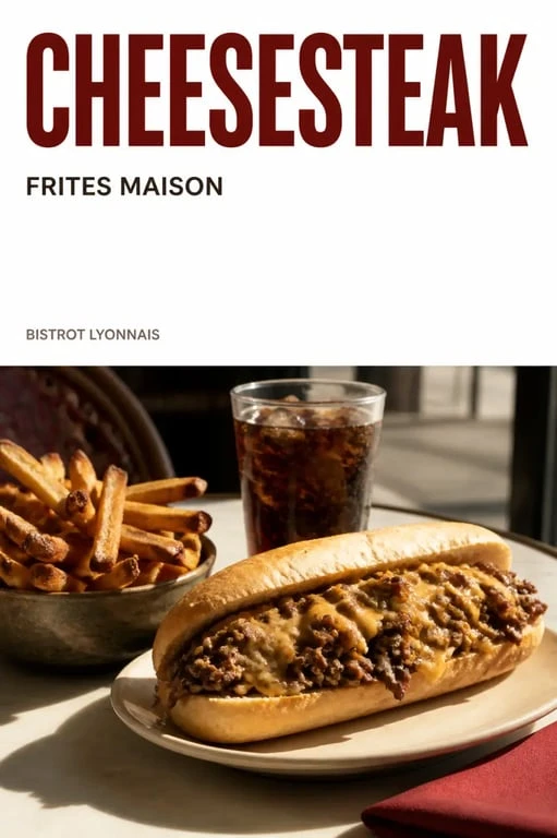 Philly Soul street food américaine : cheesesteak généreux, frites maison et boisson américaine