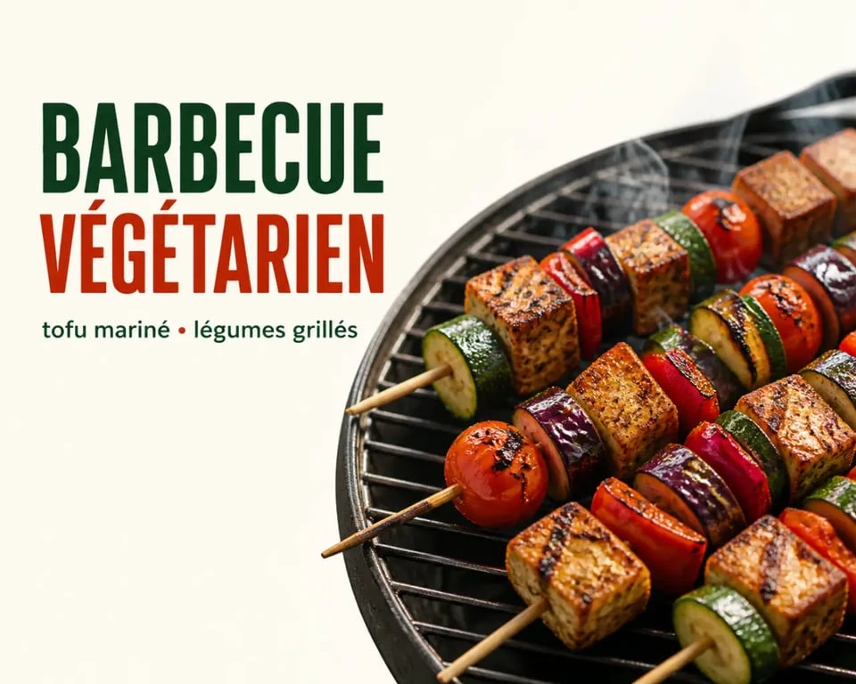 Barbecue végétarien avec brochettes de tofu et légumes grillés sur la grille