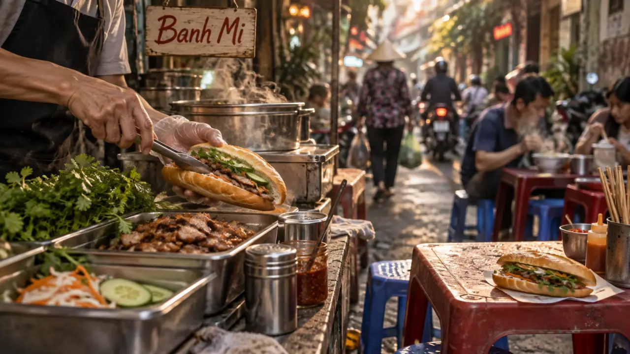 vietnamese street food saigon : banh mi du matin à Saigon, District 1