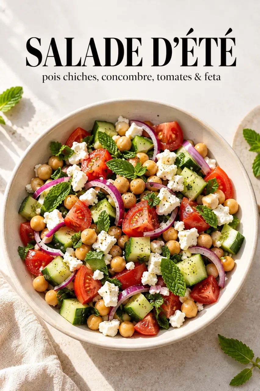 Recette été : salade de pois chiches, concombre, tomates et feta