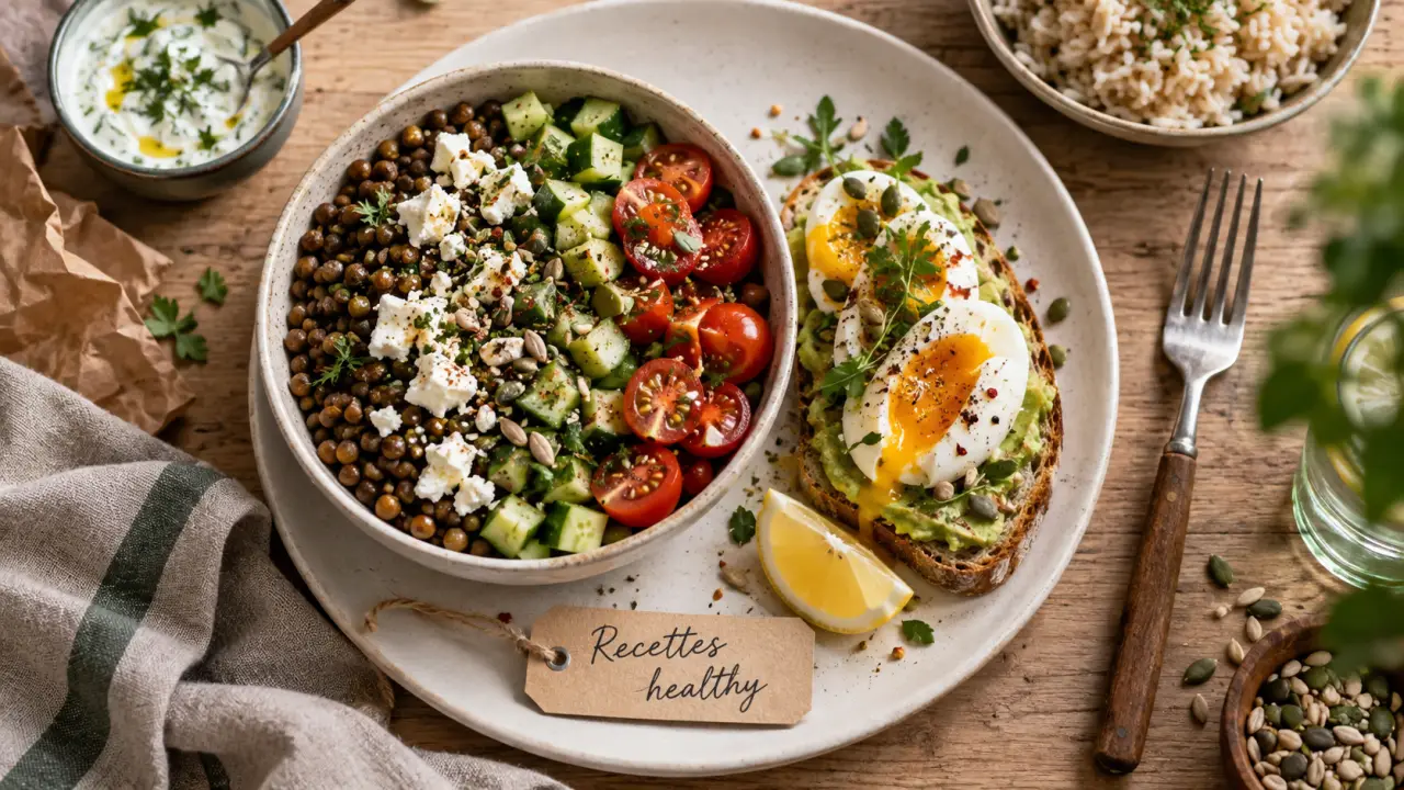 Recette healthy : lunchbox gourmande sur table en bois